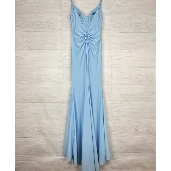 La Femme Long Formal Evening Gown Size 8 Drape Neck Jersey Cloud Blue #30626 - Picture 10 of 15